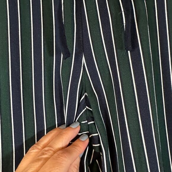 Mango Navy Blue & Green Striped Casual Lounge Relaxed Pants Women Sz XS - Picture 6 of 11
